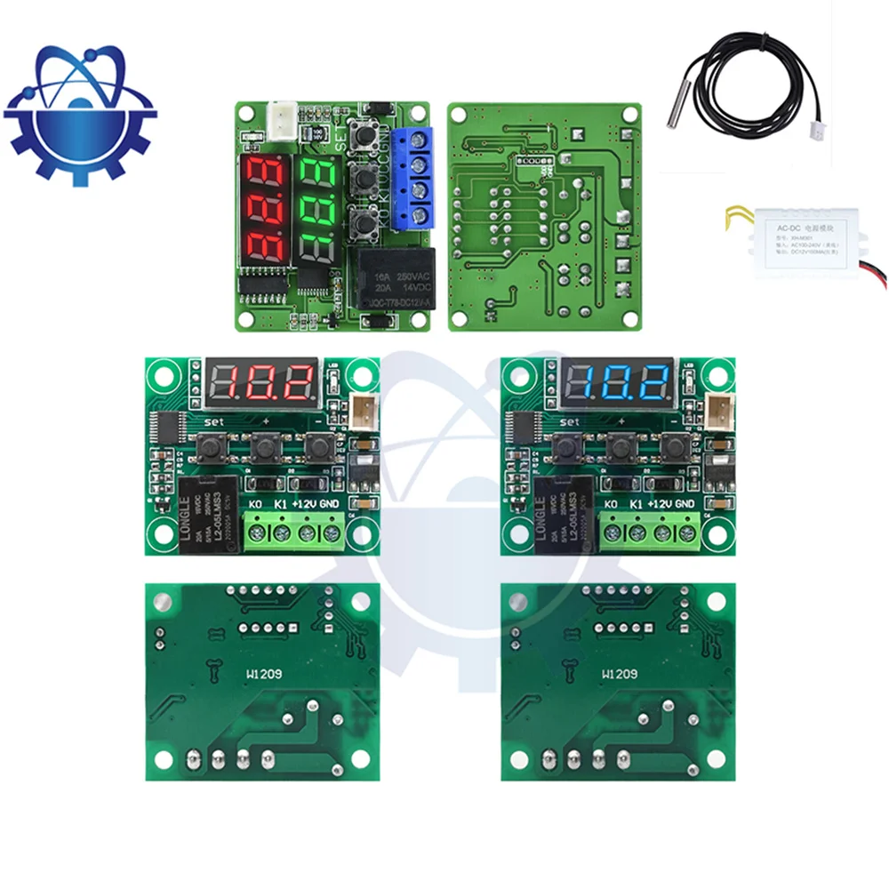 Thermostat numérique W1209 DC 12V, lumière bleue/rouge, LED, interrupteur de contrôle de température, contrôleur de température, Therye.com Tech