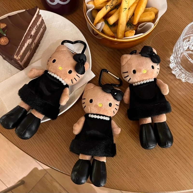 

Kawaii Sanrio Hello Kitty Keychain Yk2 Leopard Print Long Legs Plush Doll Black Skin Kt Cat Backpack Pendant Girl Birthday Gift