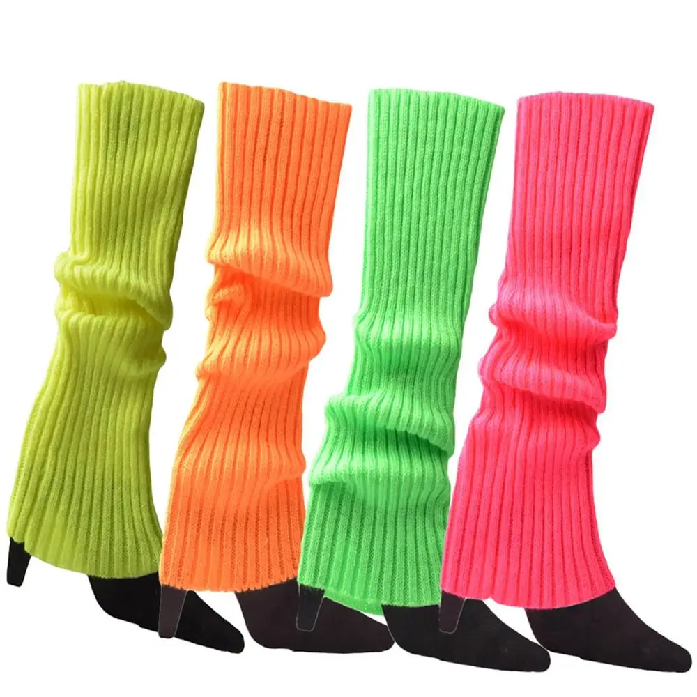 Stylish Y2K Lolita Leg Warmers Harajuku Neon Ribbed Leg Warmers Japanese Kawaii Boot Socks for Women