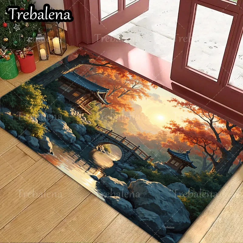 

1pc Welcome Door Mat Japanese Garden Scenery Doormat Oriental Style Home Decor Floor Mat