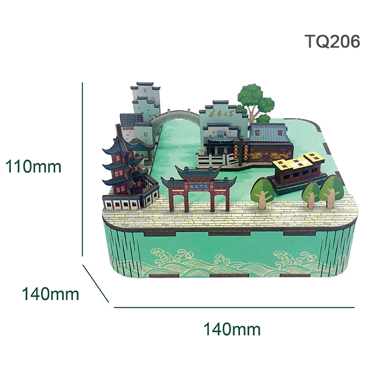 Diy Houten Model Building Kits Muziekdoos Hangzhou City Street View Puzzel Educatief Speelgoed Voor Kinderen Geschenken Woondecoratie