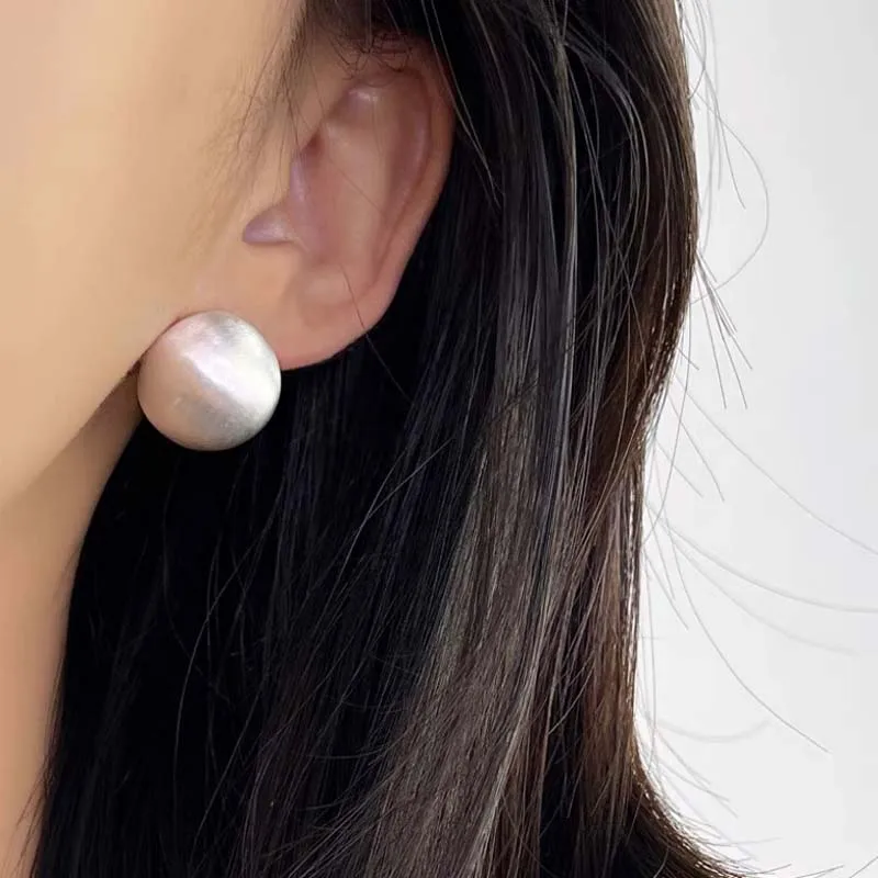 Fashion Metal Brushed Frosted Semicircle Stud Earrings for Women Vintage Gold Color Round Ball Temperament Earrings Jewelry Gift image 3