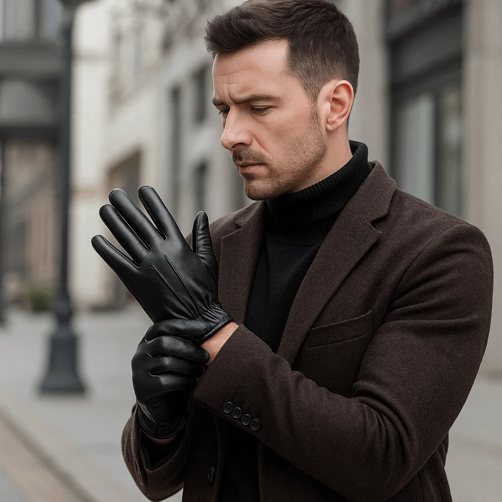 Simple Black Driving Gloves Cool Punk Full Finger Mittens Anti-Slip Breathable PU Leather Gloves Sports Activities