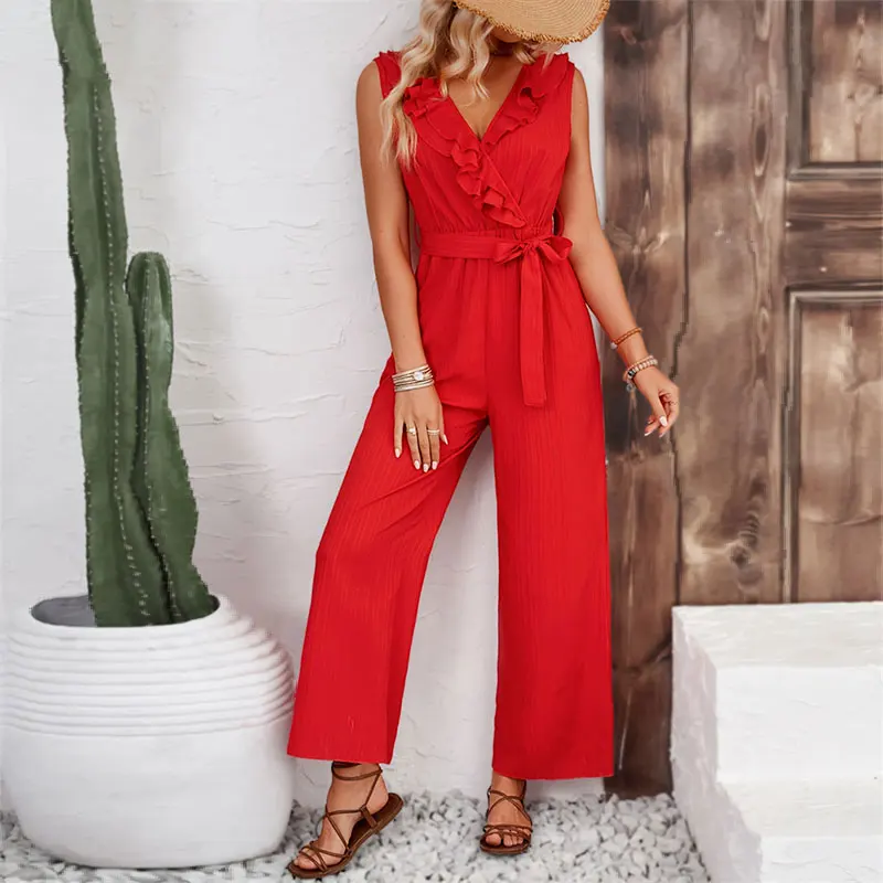 Y.KUKU 2024 Brand Jumpsuits Office Sleeveless Elegant Long Pants Slim V-neck Fashion Casual Classy Women Summer Overalls Female