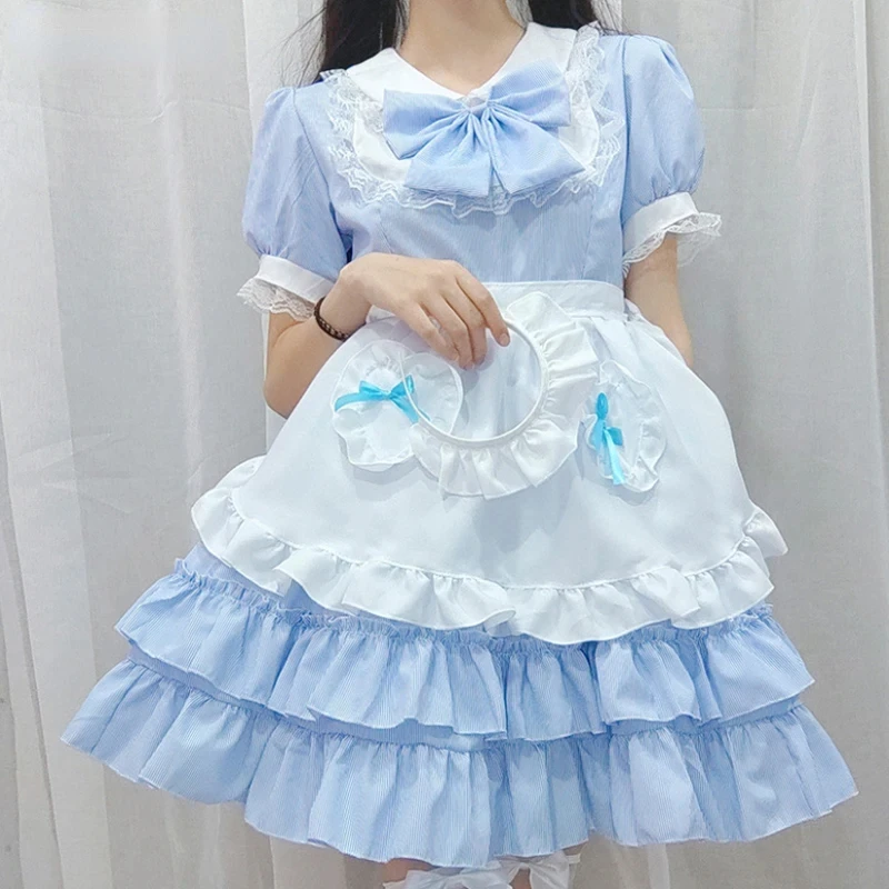 

NONSAR Bowknot Puff Sleeve Maid Outfit Summer Apron Dresses Cosplay Costumes Lolita Dress Platycodon First Love New