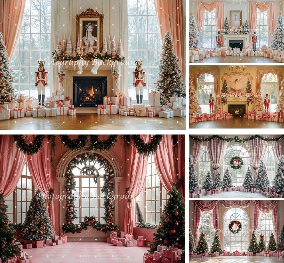 

Christmas Backdrop Xmas Tree Gifts Wreath Window Outdoor Snow Scene Christmas Party Decor Kids Portrait Photography Background