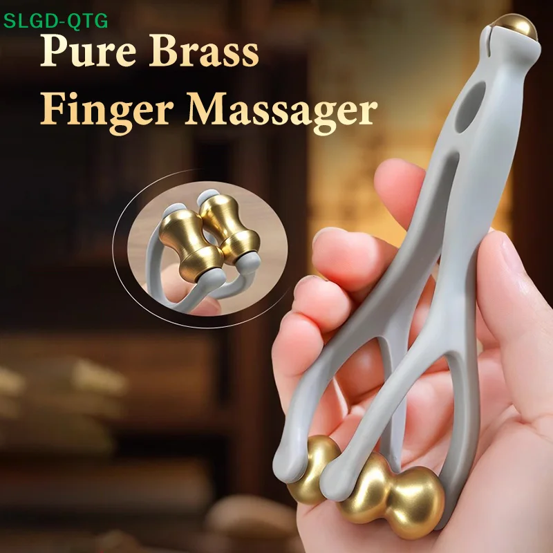 *Finger Massage Dual-Row Roller Brass Roller Design Easy Use Relieve Finger Fatigue Promote Blood Portable Finger Massage Tool