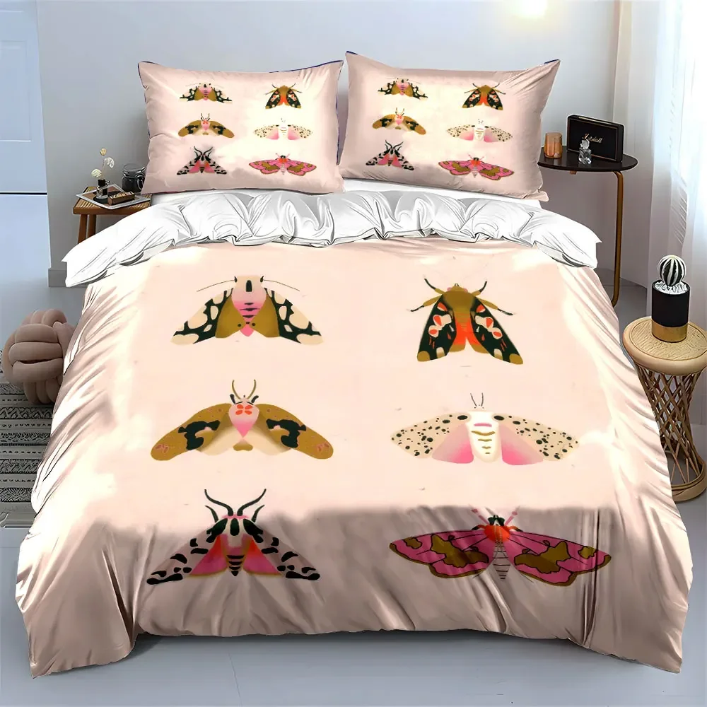 Colorful Moth Decor Set Bedding Set with 1 Duvet Cover 2 Pillowcases Single Double King Queen, Gift