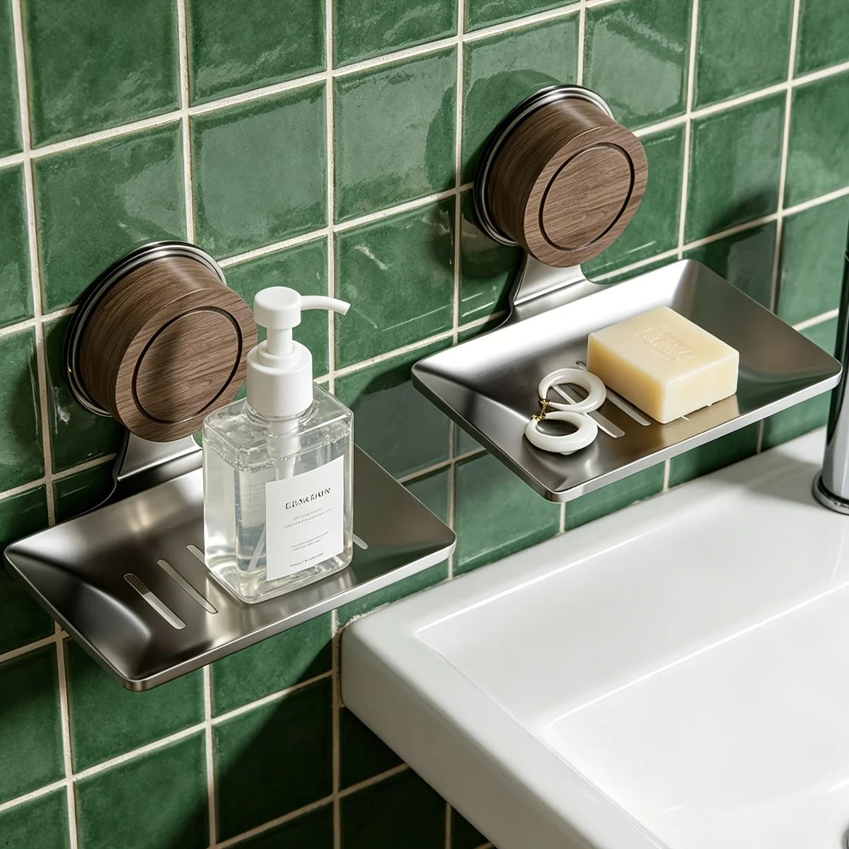Suction Cup Soap Dish with Drain Holes, Wall-Mounted Metal Soap Tray for Bathroom and Kitchen, Rust-Proof, Easy to Install