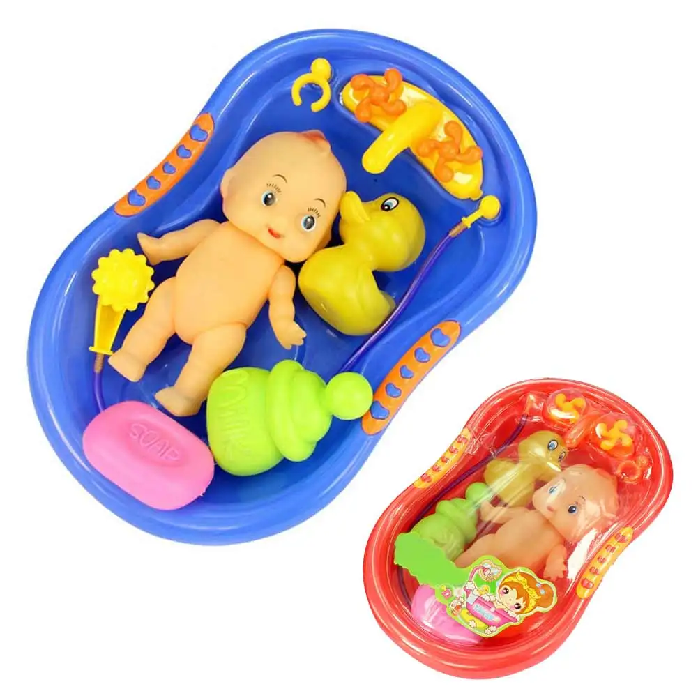 

Baby Doll In Bath Tub With Shower Accessories Set Kids Pretend Role Play Toy