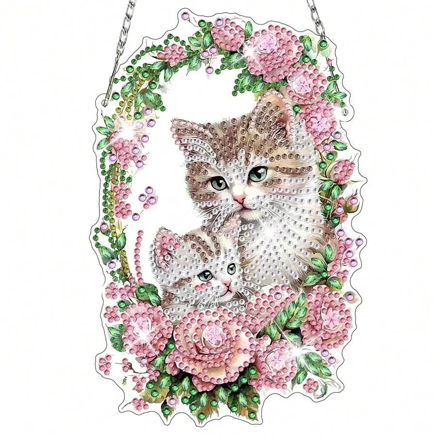 

NAIMOER Diamond Art Hanging Kits For Adults Flower Cat Diamond Art Suncatchers 5D Special Shape Fall Diamond Painting Pendant W