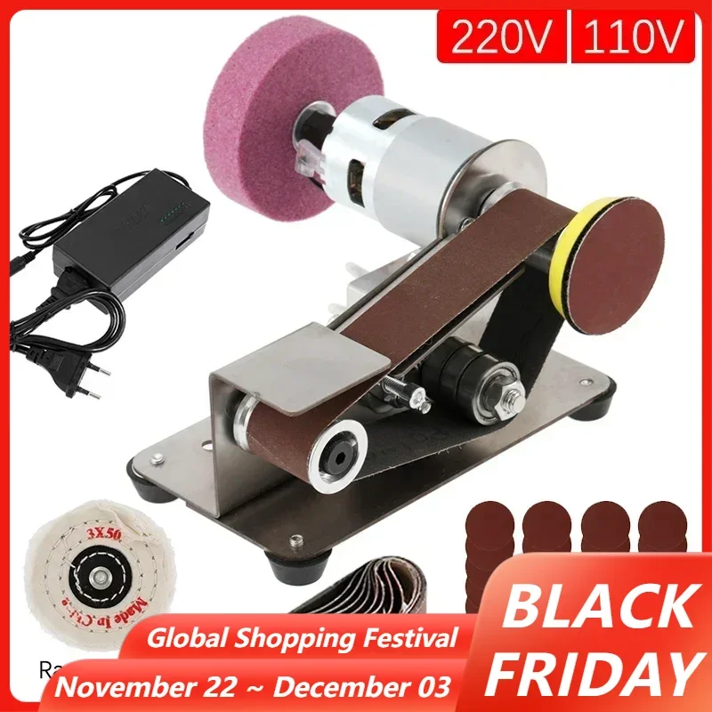 Mini Electric Belt Sander Polishing Machine Multifunctional Grinder Belt Sander 7 Gears Adjustable Cutter Edges Sharpener