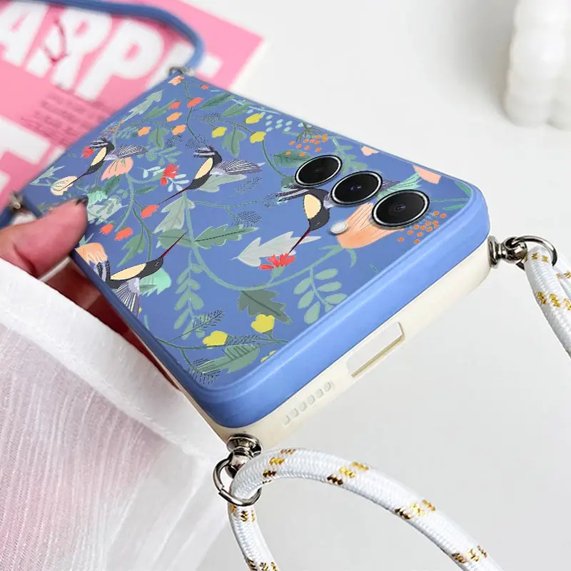 A55 Free Bird Crossbody Lanyard Silicone Phone Case For Samsung Galaxy A55 Shatterproof Protection Galaxy A55 Soft Back Cover