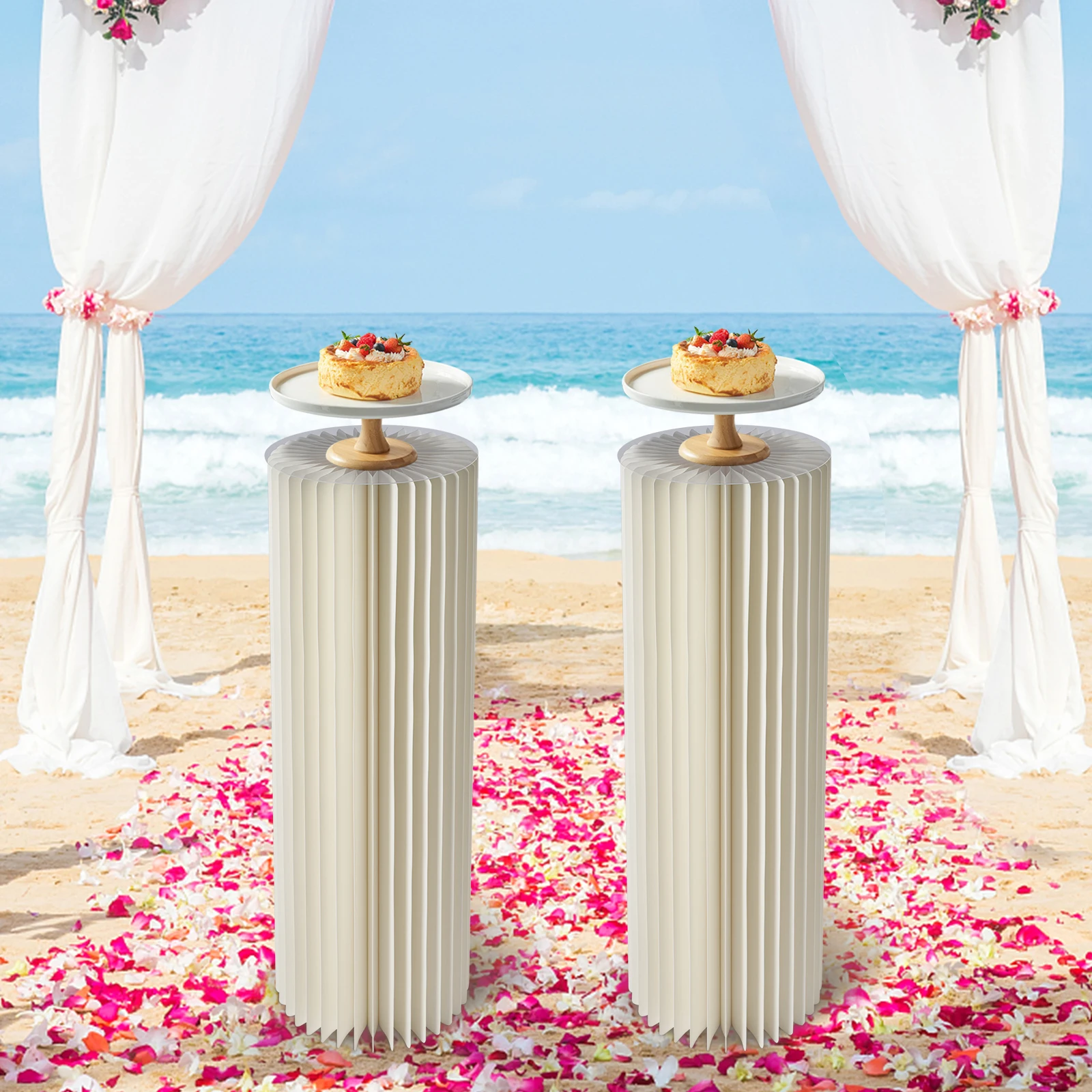 2 PCs Cylinder Flowers Stand, Dessert Table, Columns Display with Acrylic Lid for Wedding Party Garden Decoration