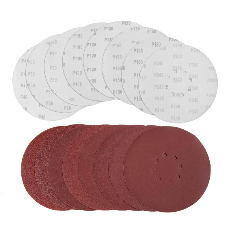 8-Hole Drywall Sander Polisher 9 Inch Sanding Discs Hook Loop 40/60/80/100/120/150/180/240 Grits Assorted Sandpaper Set Grinding