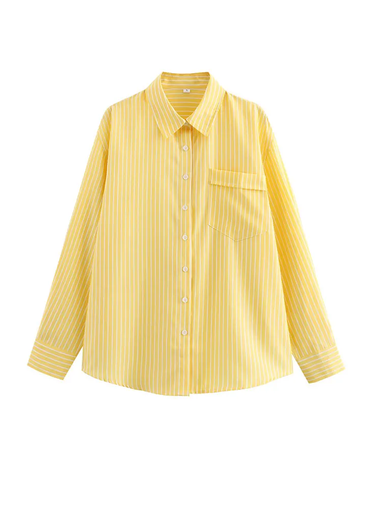 2024 Autumn Women Elegant Stripe Long Sleeves Casual Shirt For Woman Lapel Single-Breasted Loose Slim Blouse Top Streetwear