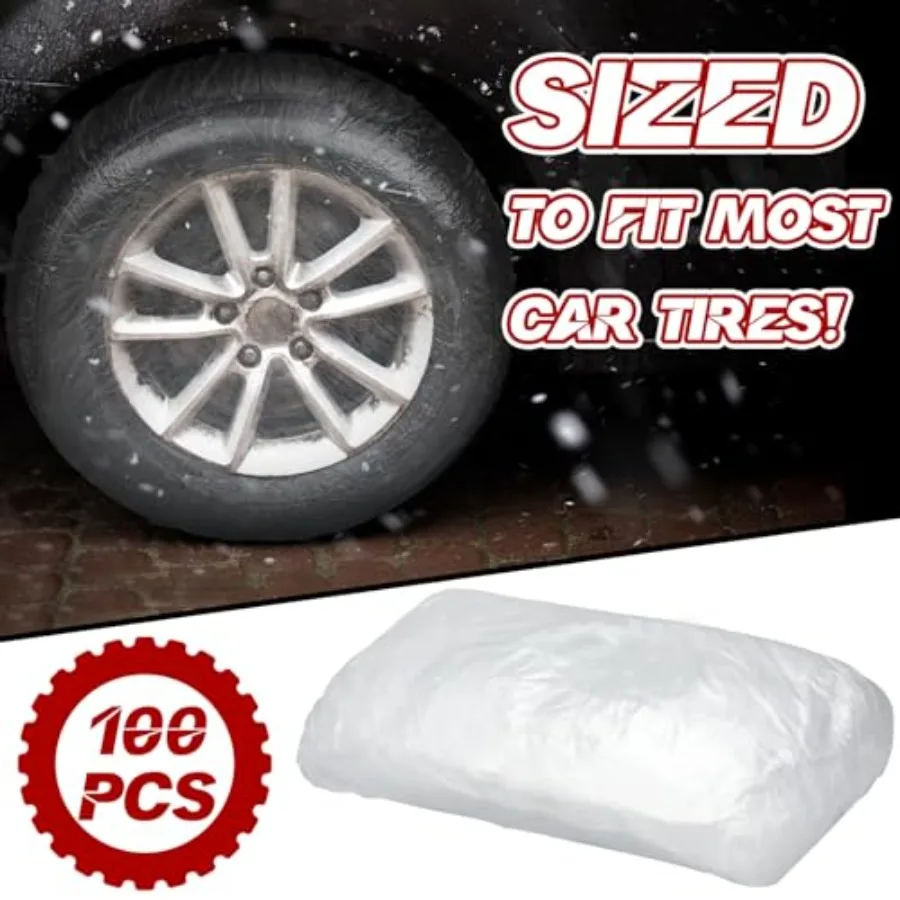 100 Pcs Disposable Car Tire Covers Plastic Waterproof Tire Wheel Protector for Car Truck SUV Trailer Camper Universal Covering