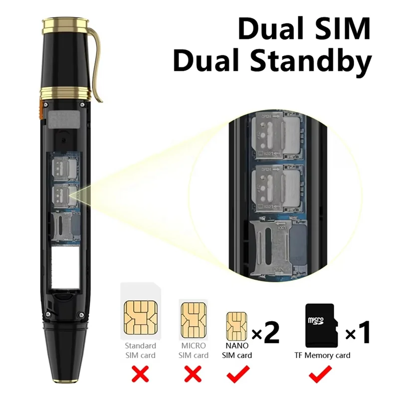 

2G GSM Mini Mobile Phone Fan Pen Style 2 SIM Card Magic Voice FM Radio Bluetooth Dial Pen Fan Portable Phone Alarm