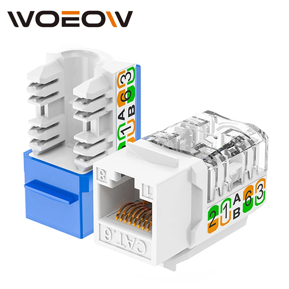 WoeoW RJ45 Cat6 Keystone Jacks Slim Profile 90-Degree Ethernet Punch Down Keystone Jack Adapter 10 Gbps Modular Ethernet Jacks