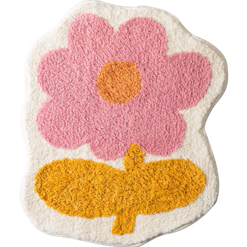 Flower Bathroom Mat Nordic Fluffy Carpet Tub Side Rug Bath Floor Anti Slip Pad Bathmat Doormat Kids Room Home Decor