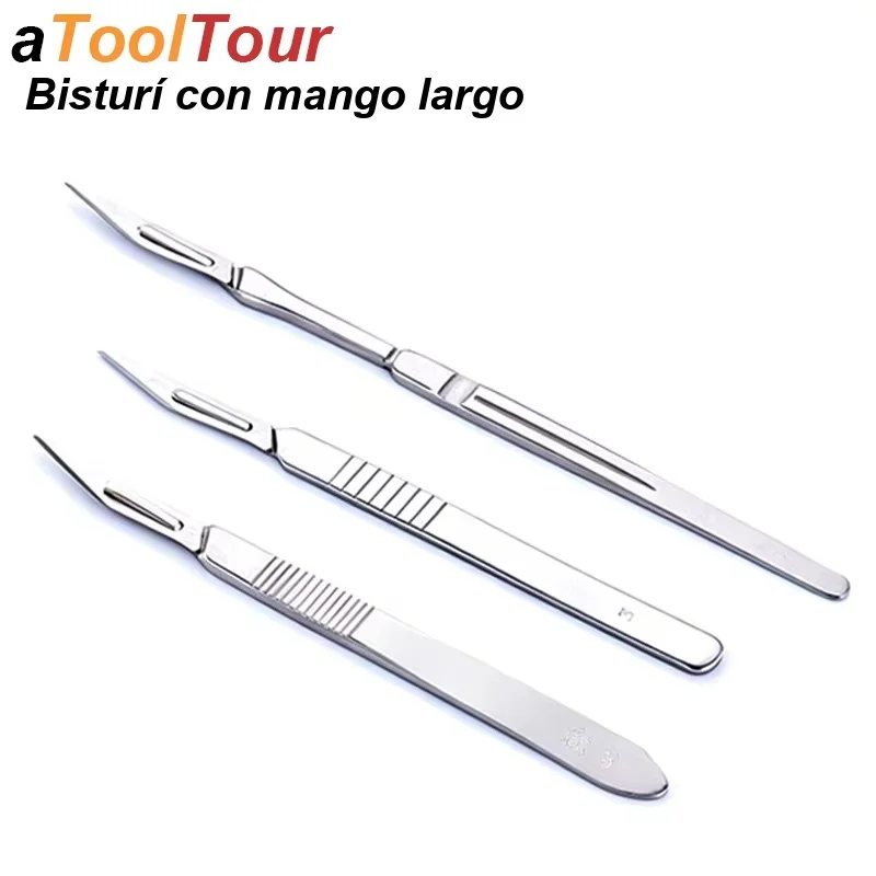 Cuchilla de bisturí de acero inoxidable n.º Juego de 11 Cuchillas Desechables Largas y Gruesas con Mango Intercambiable para Manualidades, Tallado de Madera, Cirugía y Laboratorio