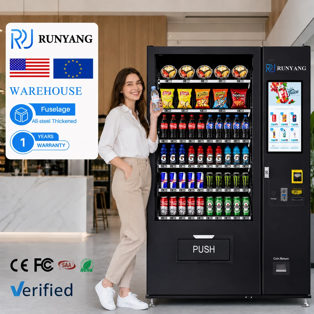 RUNYANG Custom Snacks and Drinks Vending Machines with Age Verification Vending Machine for Foods and Drinks