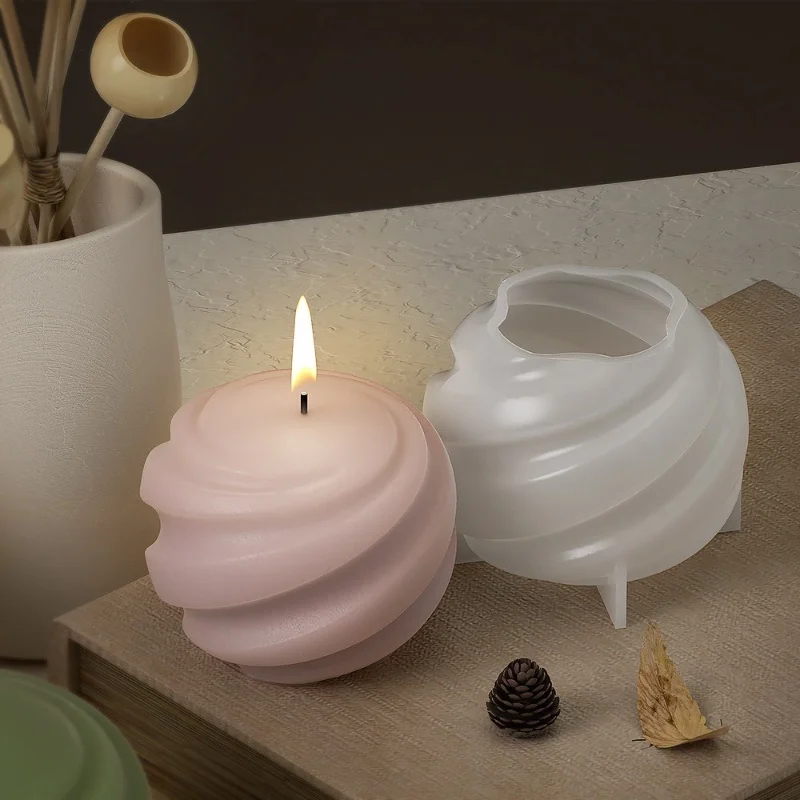 Rotating Spherical Candle Silicone Mold DIY Gypsum Spiral Aromatherapy Candle Holder Resin Epoxy Mold Home Decoration Storage