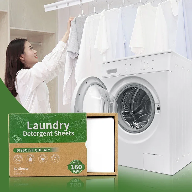 CASHAREYA Laundry Detergent Sheets Portable Liquid-Free Washing Paper for Travel & Home Use 80 Loads Dissolvable
