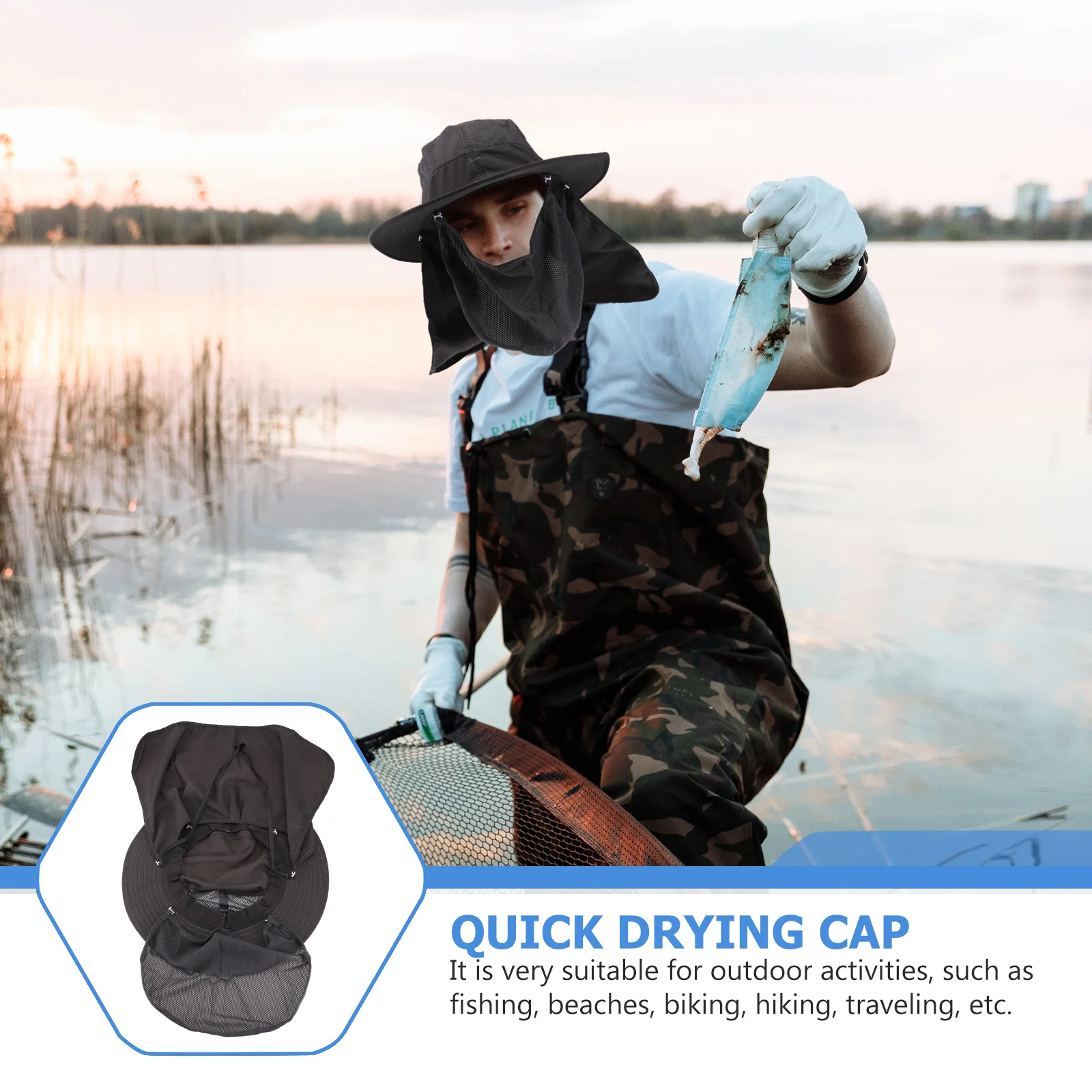 

Солнцезащитная шляпа для активного отдыха на природе, быстросохнущая, водонепроницаемая, ветрозащитная, рыболовная кепка с защитой для шеи, идеально подходит для походов и пляжа