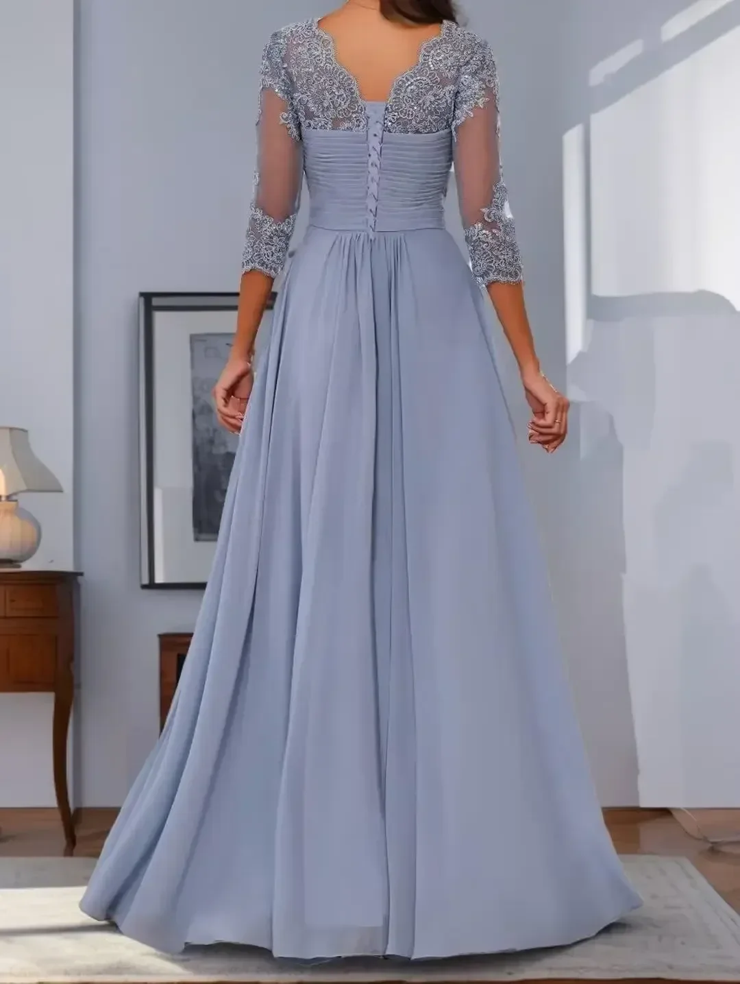 New Arrival Mother of The Bride Dress 2026 Scoop Lace Appliques Half Sleeves Chiffon A-line Wedding Guest Party Gowns