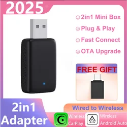 New Adapter 2in1 Mini CarPlay Box Wired To Wireless CarPlay&Android Auto Smart box Bluetooth WiFi Connect Plug&Play Fit 99% Cars