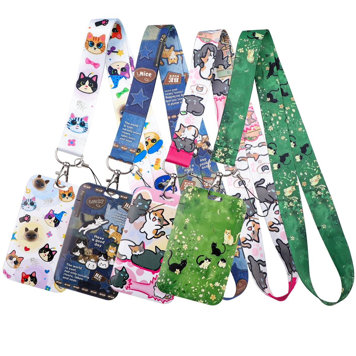 Kawaii Cat Cartoon Pattern Lanyard Neck Strap Keychain Card Cover Badge Holder Mobile Phone Hang Rope Keyring Accessories Gifts
