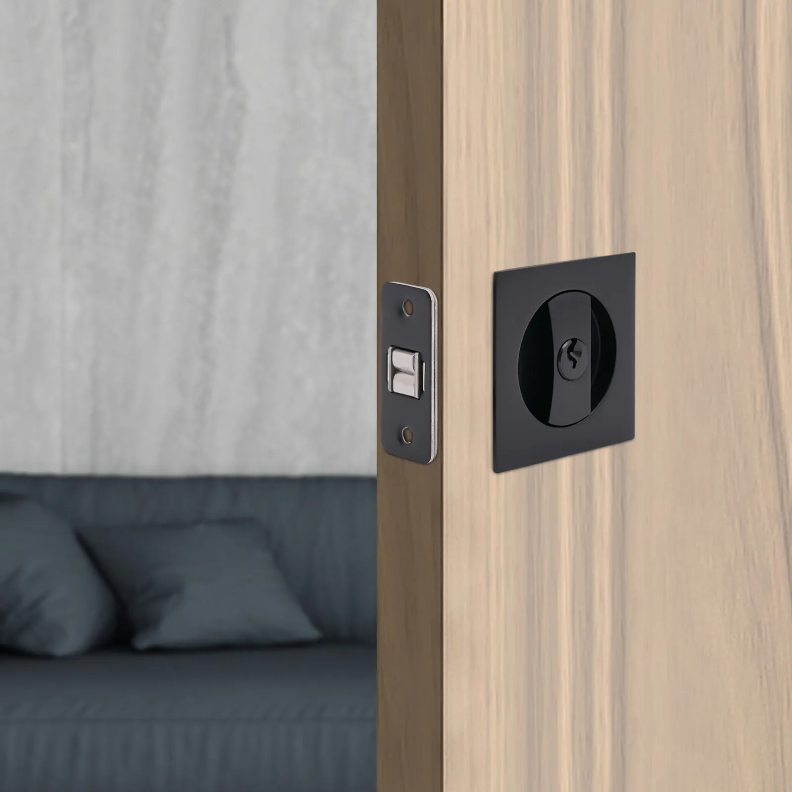 

Contemporary Square Entry Door Sliding Pocket Door Lock, Cavity Sliding door Lock, Matt Black Square Privacy Function Entry Lock