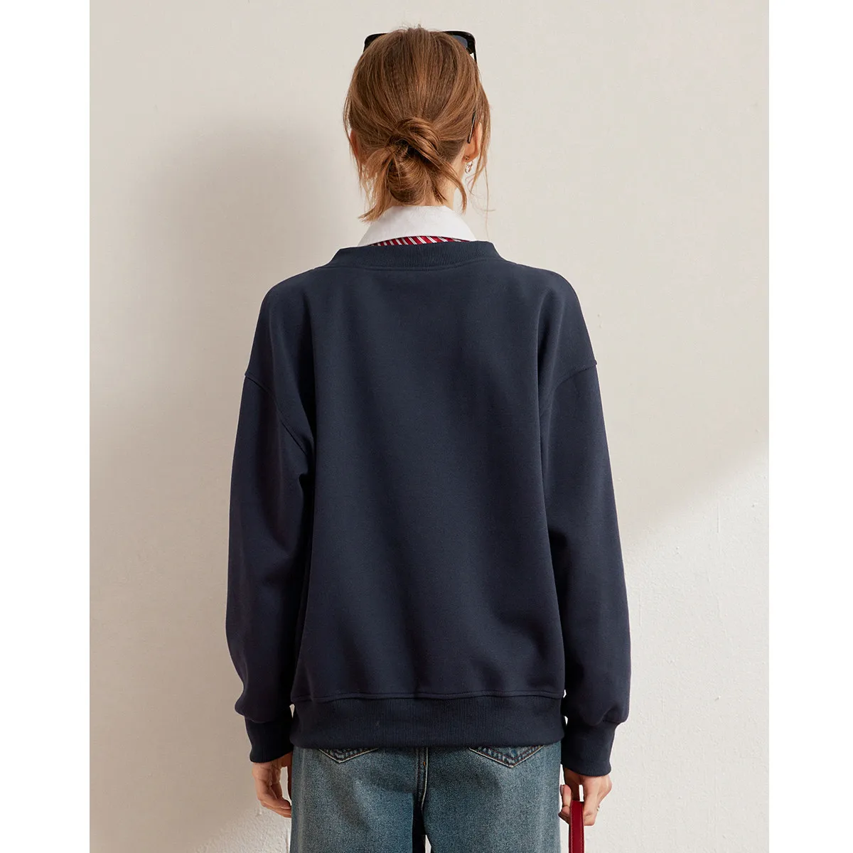 LOUIS YAO New Embroidery Detachable Tie Women's Sweatshirts 2025 Spring Fake Two Piece Tops Colours Collar Long Sleeve Hoodie