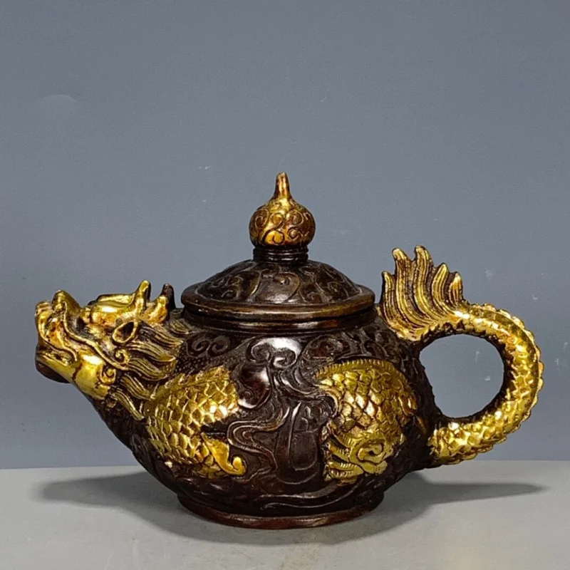 

Genuine Return Ming Dynasty Xuande Year Purple Copper Gilded Dragon Teapot Pure Copper Tea Pot Ornament Antique Old Item Collect
