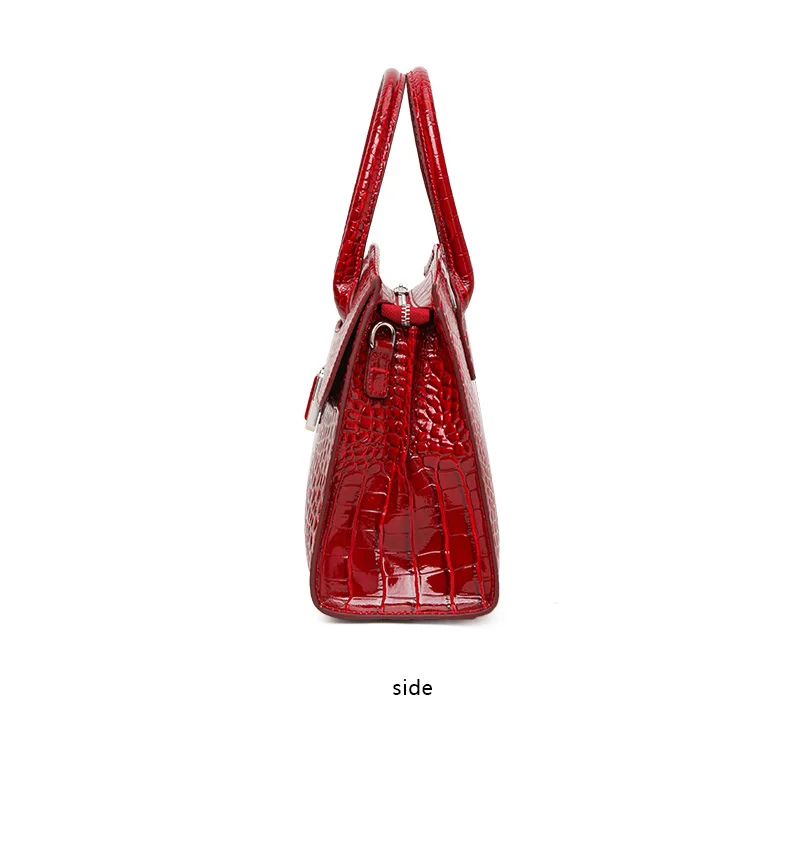 Große Kapazität Damen-Handtasche aus Kuhleder Glänzendes Kroko-Muster Klapptasche Abnehmbarer Riemen Crossbody Geschäftstasche – Detail 9