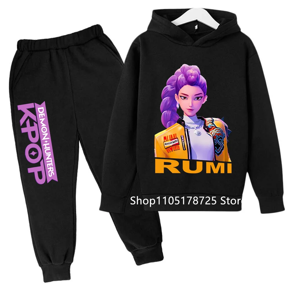 

New movie korean style Sets Children Hoodies Kpop Demon Hunters Pullover Sweatshirt Trucksuit Cartoon Girls Boy Kids Clothes