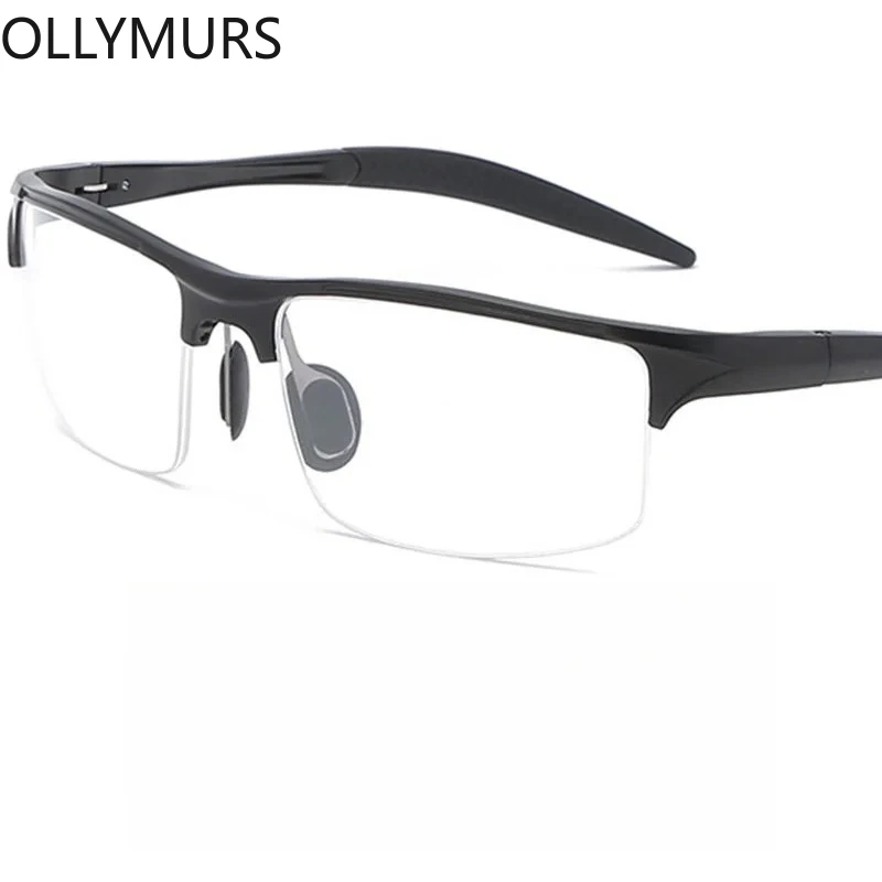 

OLLYMURS Sports Style Eyeglass Frame Men Aluminum Magnesium Square Eyewear Semi-Rim Optical Glasses Frames 8177