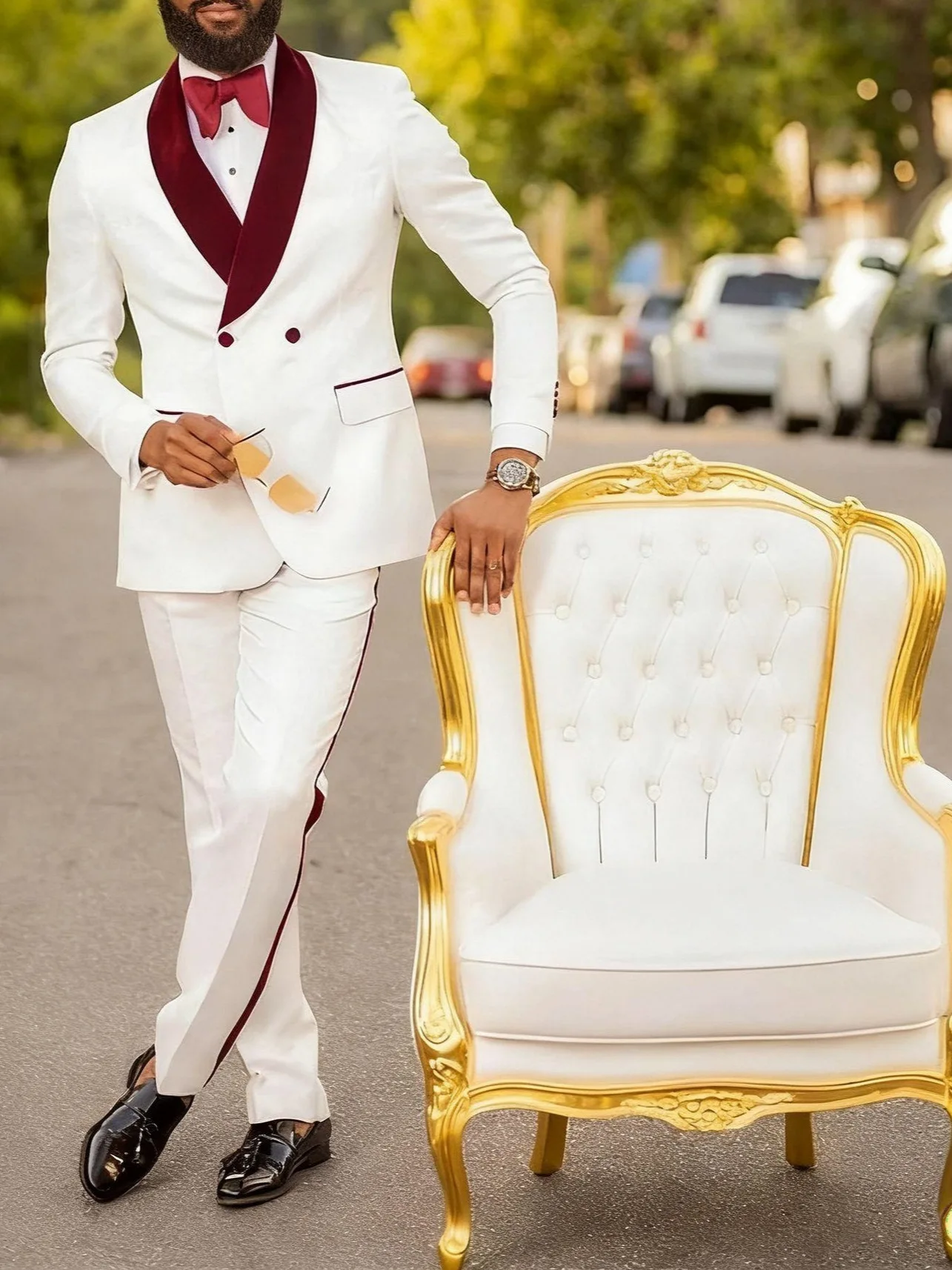 Terno de duas peças europeu e americano jacquard slim-fit para homens (blazer + calça) roupa de performance temperamento