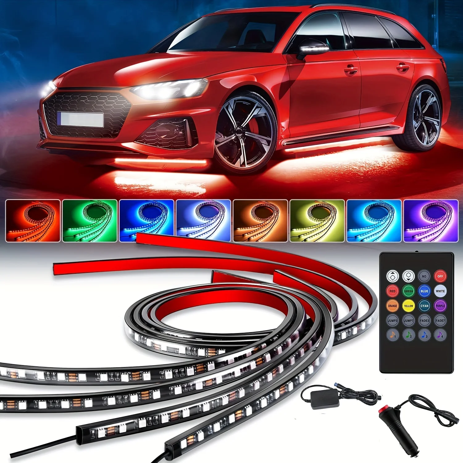 Car Underglow Neon Accent Strip Lights 252 LEDs RGB Sound Active Music Underbody Light Strips for Cars Van SUV Truck