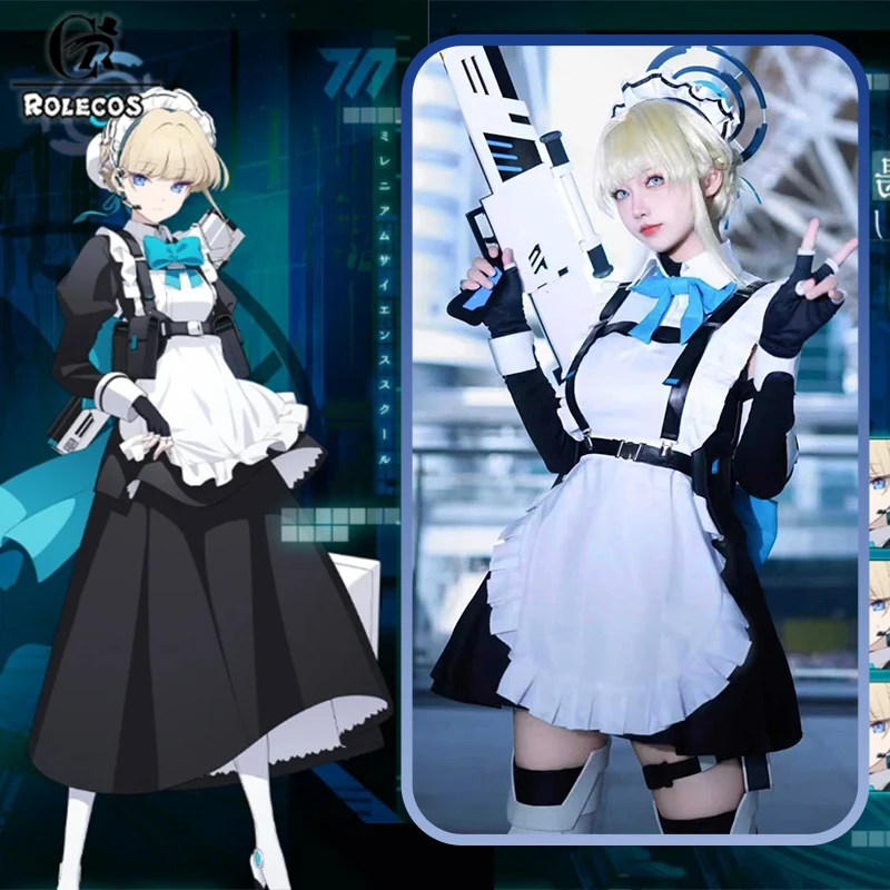 Disfraz de Cosplay de Asuma Toki del Juego Blue Archive de ROLECOS, Vestido Largo de Asuma Toki, Falda Corta con Lazo, Traje de Sirvienta para Fiestas de Halloween