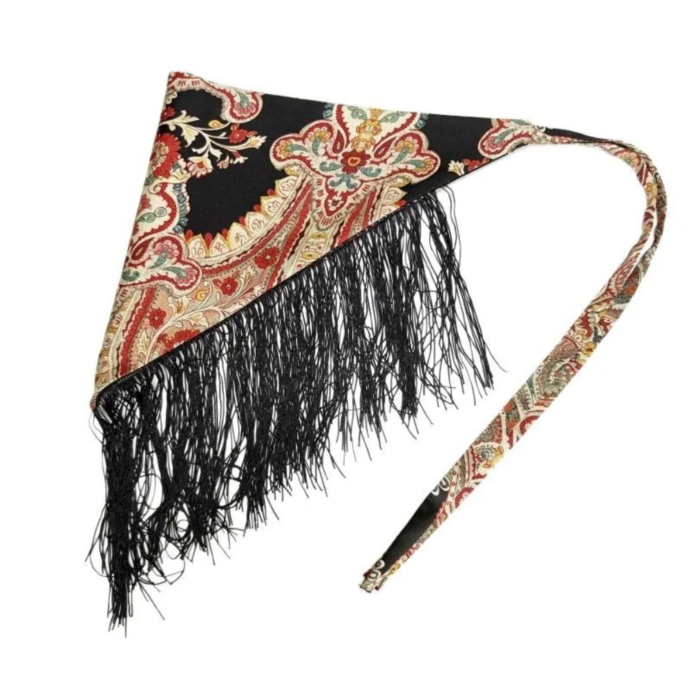 Chinese Style Ethnic Triangular Waistband Embroidered Printing Jeans Decor Floral Triangular Belt Tassel Clothing Accessories