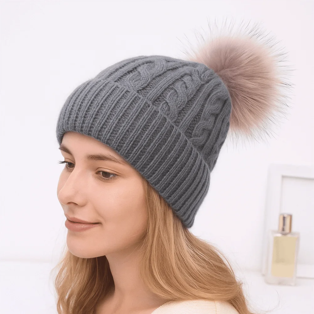 Mignon Style coréen hiver torsion tricot chapeau chaud doux pompon épais casquette couleur unie Protection thermique Ski neige bonnets dames