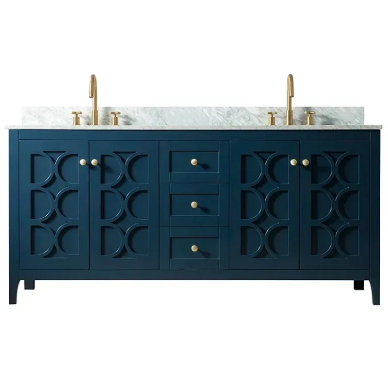 Armário de banheiro de madeira com pia dupla de 60 polegadas e espelho