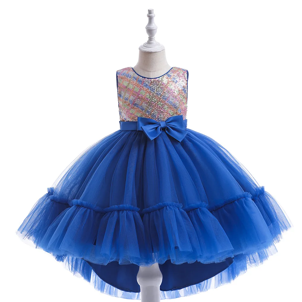 

Children Elegant Clothing Summer Solid Color Sequin Tailing Princess Dress For Girls Birthday Party Evening Costume 4-10 Years