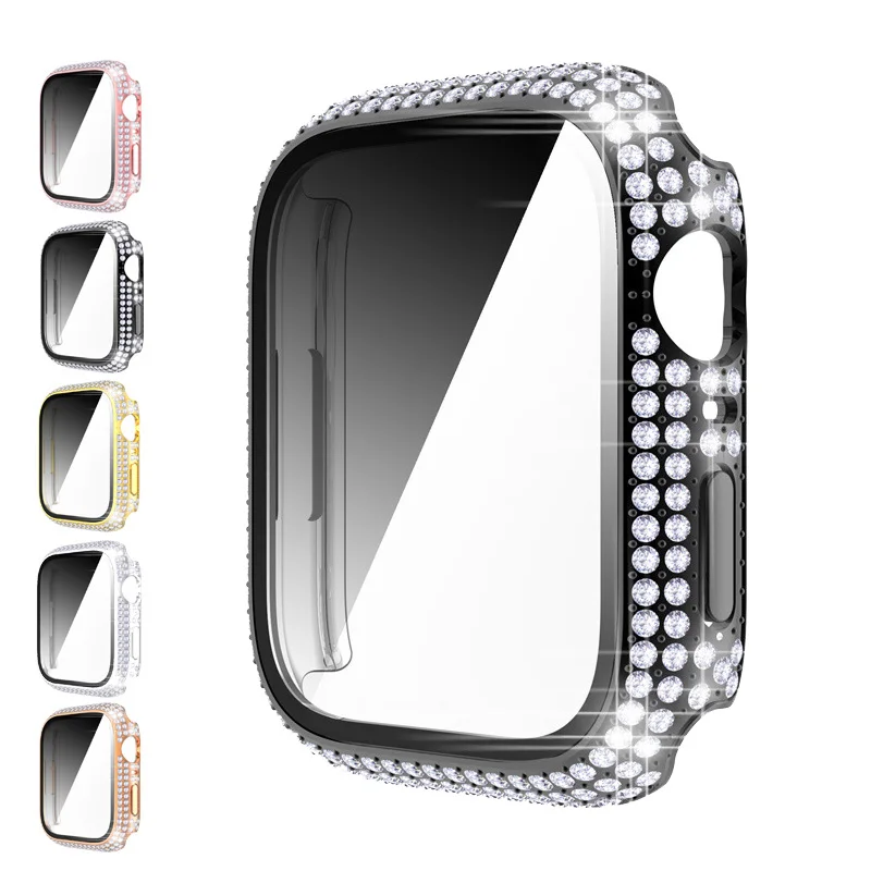 

Glass+Cover For Apple Watch case 40mm 44mm 41mm 45mm iWatch Accessories Diamond+Screen Protector Apple watch series 3 4 5 6 SE 7