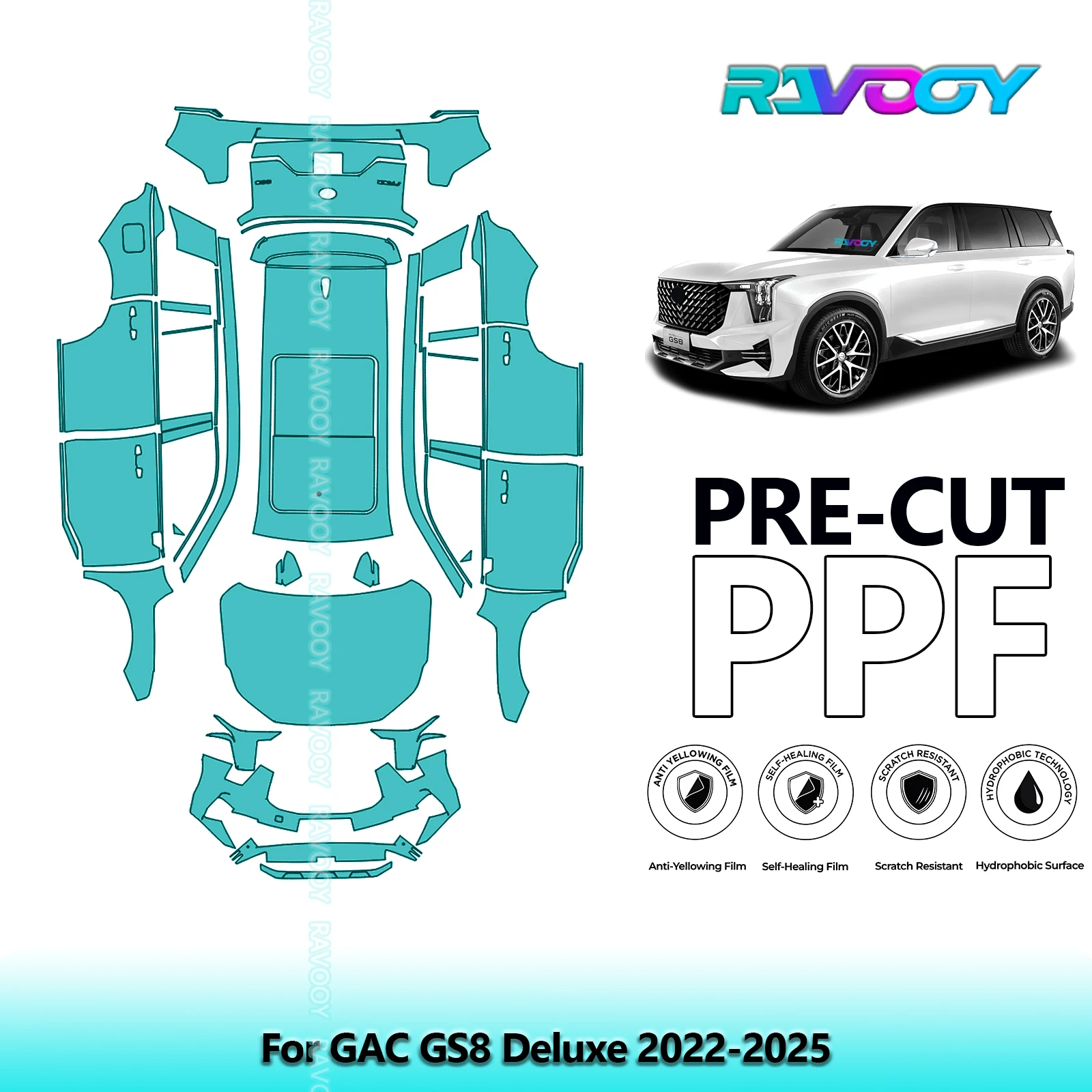 

Full Vehicle Clear Bra Precut PPF Paint Protection Film For GAC GS8 Deluxe 2022-2025