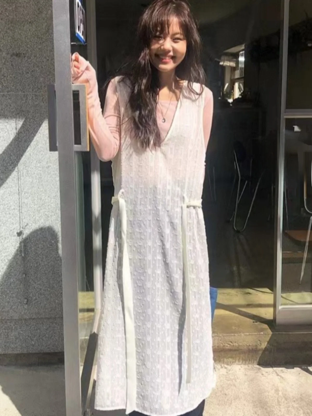 Colete de flor bordado de renda Dr feminino cintura solta cinched fenda lateral Agel saia midi em camadas de algodão na moda Svel...