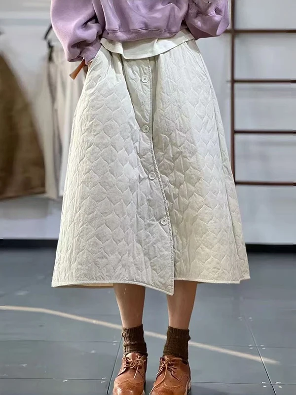 Faionable coréen Sle hiver marque femmes coton matelassé diamant id simple rangée inclinée bleu f jupe jupe Midi