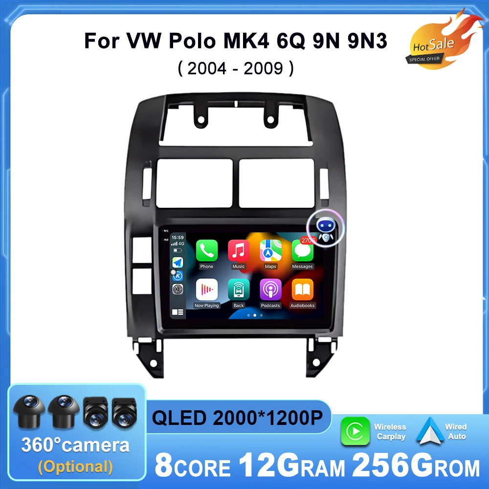 

Wireless Carplay For Volkswagen VW Polo MK4 6Q 9N 9N3 2004 - 2009 Android AUTO Car Radio Multimedia Player GPS Navigation DSP BT